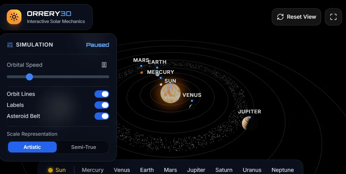 Solar system simulation